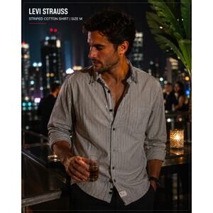 Levi Strauss Signature Striped Button Shirt Gray Black Mens Medium